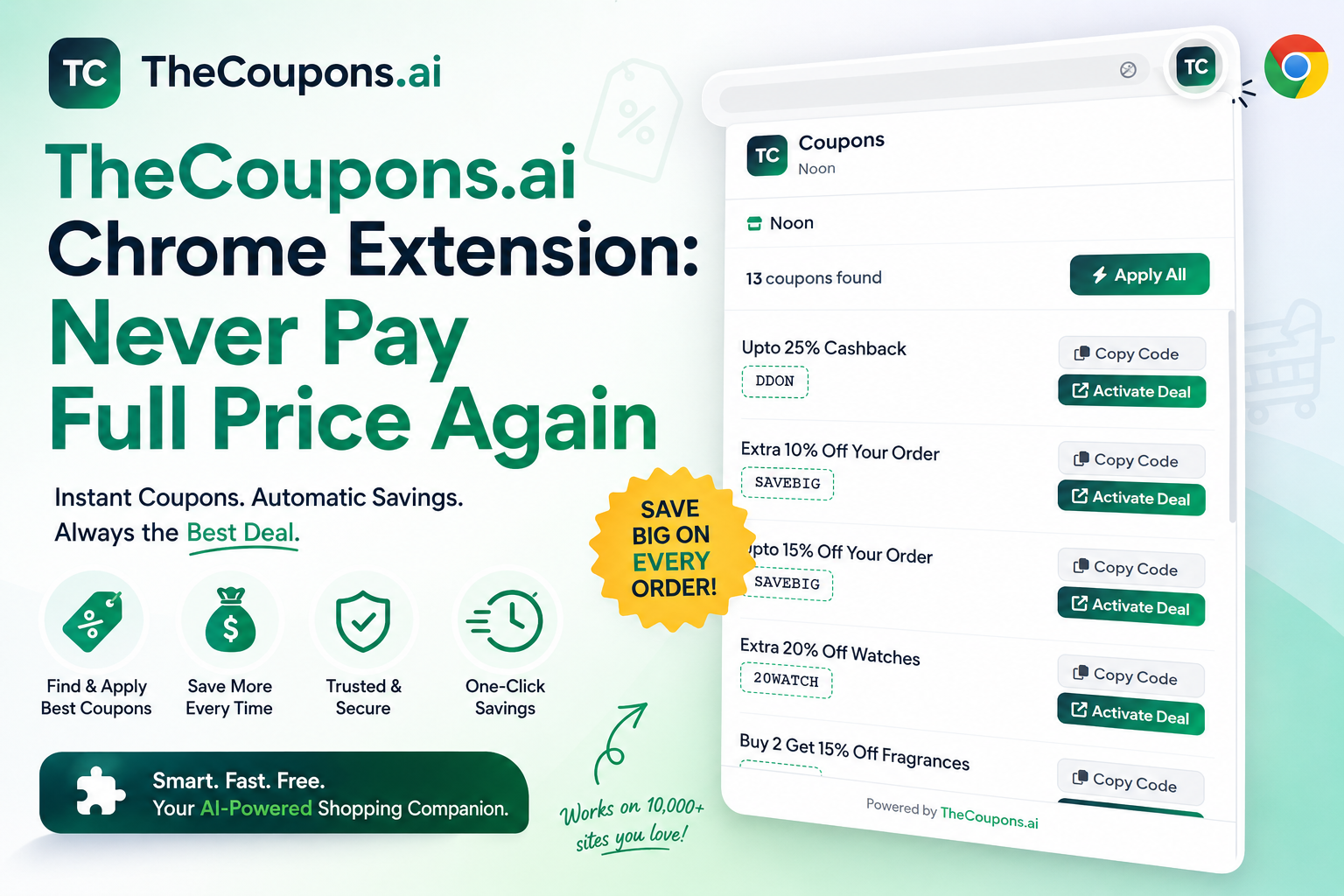 TheCoupons.ai Chrome Extension: Never Pay Full Price Again